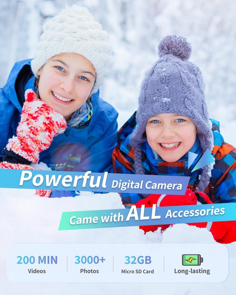 Lecran كاميرا رقمية، كاميرا تصوير فوري FHD 1080P مع زوم 16X ومضادة للاهتزاز، صغيرة ومحمولة للأولاد والبنات (أسود داكن) - Image 3